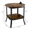 2-Tier Round End Table Industrial Sofa Side Table w/ Open Shelf and Steel Legs