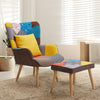 Nordic Patchwork Armchair & Footstool High Back Single Sofa Padded Winged Chairs
