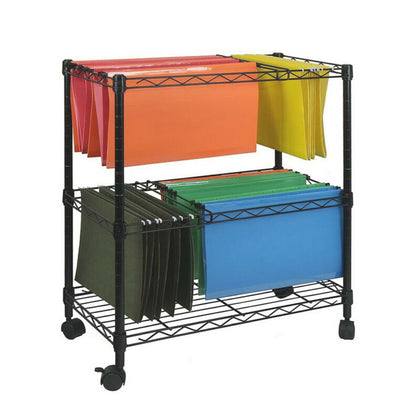 2 Tier Rolling Filing Cart Mobile File Trolley Filing Storage Rack Office Black