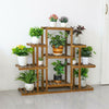 9Tier Large Carbonized Wood Plant Stand High Low Shelves Flower Pot Rack Display