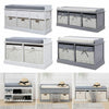 Hallway Storage Bench Cushioned 2-3 Seater Bench with Rattan Baskets Window Seat