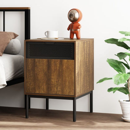 Mondeer Bedside Table Retro End Table with Door & Metal Legs 37x52.5x40 cm Brown