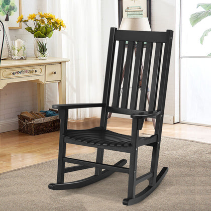 Outdoor Rocking Chair Wooden Frame Porch Chair Garden Balcony Backyard Black
