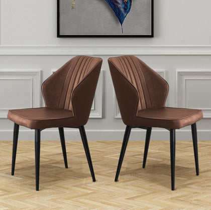 Set of 2 Dining Chairs Faux Leather Chair Set Dining Room Soft Seat Brown