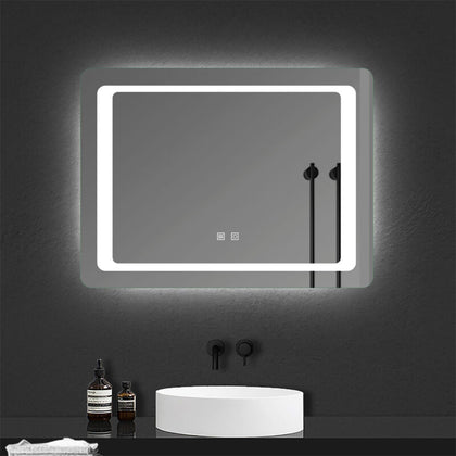 Illuminated Bathroom Mirror with LED Lights Demister Touch Sensor Wall Mounted