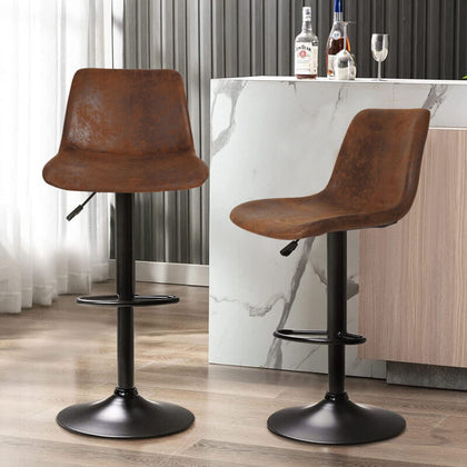 2x Swivel Leather Bar Stools Adjustable Pipe Stool Counter Bar Chair Upholstered