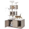 2-in-1 Modern Cat Tree Tower Cat Litter Box Enclosure W/ Scratching Board