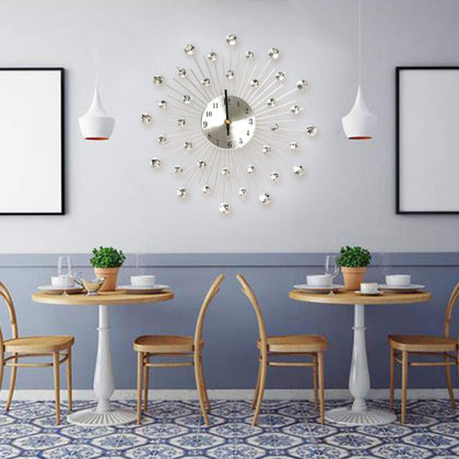 33cm Living Room Diamante Beaded Crystals Jeweled Sunburst Wall Clock Home Decor