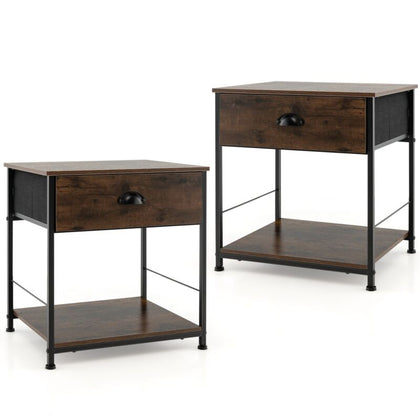 2 PCS Nightstand 2-tier End Table Sofa Side Table with Drawer and Open Shelf