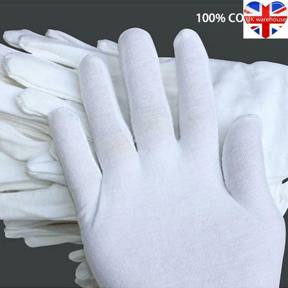 24 Pcs White Gloves, 12 Pairs Soft Cotton Work Gloves, Coin Jewelry Silver UK