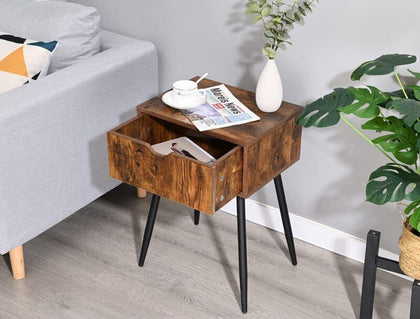 23'' Wooden Corner Table with Drawer, Small End Table for Living Room Decoration