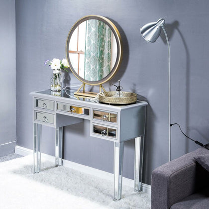 Mirrored Glass 5 Drawers Dressing Table Console Make-up Desk Vanity Table