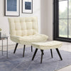 Fabric Upholstered Accent Chair with Footstool Tufted Back Occasional Armchair