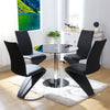 High Gloss Dining Table Set Glass with Faux Leather Industrial Style Chairs Seat
