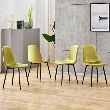 Set of 4 Velvet Dining Chairs Side Chairs Padded Living Room Home Office Yellow