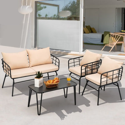 4 Piece Patio Conversation Set Outdoor Furniture Set Loveseat Bench Coffee Table
