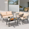 4 Piece Patio Conversation Set Outdoor Furniture Set Loveseat Bench Coffee Table