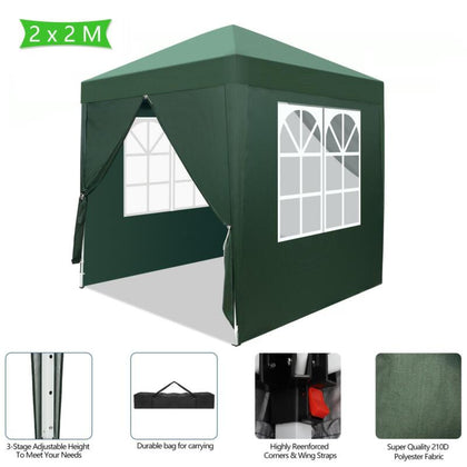 2x2m Pop Up Gazebo Marquee Garden Party Tent Canopy w/4 Side Panels Carry Bag UK