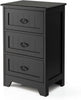 Black Bedside Table Tall Wooden Cabinet 3 Storage Drawers Metal Drop Handles