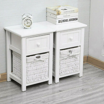 2PC Modern Bedside Tables Night Stand Cabinet Storage Drawer Wicker Basket Stand