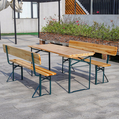 167Cm Width Outdoor Folding Table Bench Garden Beer Table Backrest Bench Set UK