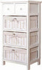 White Shabby Chic Chest of 5 Drawers Wooden Frame Wicker Baskets Storage Cabinet