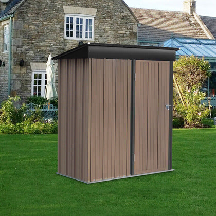 5x3ft Steel Garden Shed Outdoor Garage Bike Storage Metal Tool House Sheds Brown