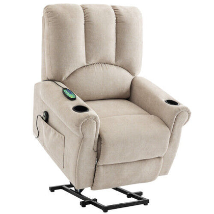 Riser & Recliner Chair Electric Heated Massage Fabric Sofa Arm Chair Beige NS