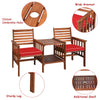 Outdoor 2-Seater Wooden Cushioned Chair 2 Tier Middle Tea Table W/Umbrella Hole