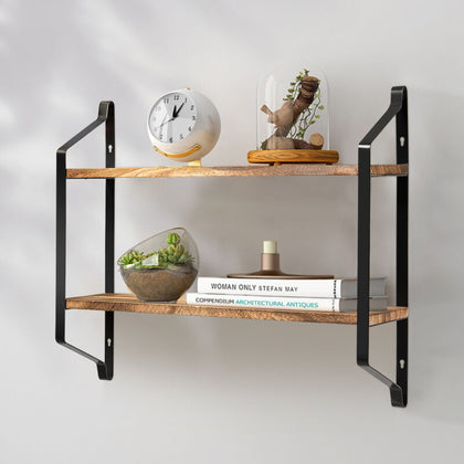 2-Tier Wall Mounted Shelf Display Rack Floating Storage Shelves Metal Frame