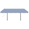 Manual Retractable Awning with Posts 4.5x3 m Blue and White R0Y6