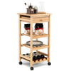 4-Tier Storage Utility Cart Bamboo Kitchen Trolley Rolling kitchen Island Dining