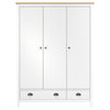 3-Door Wardrobe Hill White 127x50x170 Solid Pine Wood I8K9