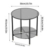 2 Tiers Round Coffee Table Side Table with Grey Glass Top Living Room Furniture