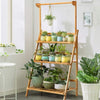 3-Tier Folding Bamboo Hanging Plant Stand Adjustable Flower Pot Display Shelf