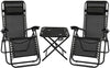Garden Folding Table and 2 Zero Gravity Sun Lounger Chairs Set with 2 Cupholders