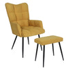 Linen Armchair with Stool Accent Tub Chair Occasional Chair Wing Back Lounge