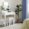 White Dressing Table Set with Mirror and Stool Girls Makeup Desk with 5 Drawers