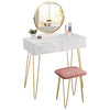 White Dressing Table Vanity Makeup Desk Set w/ Round Mirror Stool Drawer Bedroom