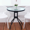 Black Metal Frame Round Bistro Table w/ Glass Tabletop Outdoor Dining Furniture