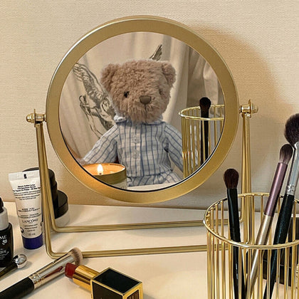 Luxurious Gold Rotation Make Up Mirror Table Top Vanity Shaving Swivel Mirrors