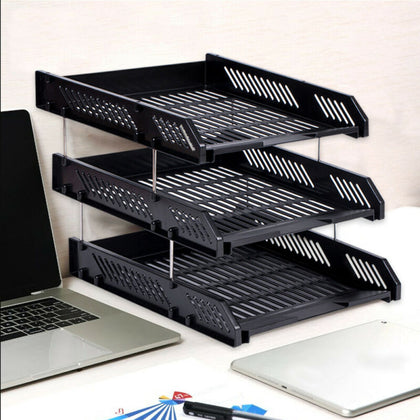 Stackable 3 Tier Office Filing Trays A4 Document Desk Riser Letter Paper Storage