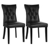 2/4 PCS Black Faux Leather Dining Chairs Set Curved High Back Button Padded Seat