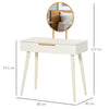 Modern Dressing Table Makeup Vanity Desk w/ 2 Drawers Round Mirror for Bedroom