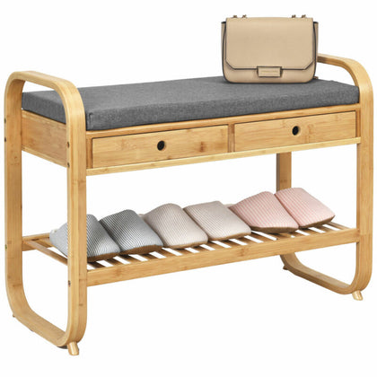 2 IN 1 Bamboo Shoe Rack Stool Seater Entryway Cushioned Bench Storage Organiser
