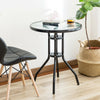 Black Metal Frame Round Bistro Table w/ Glass Tabletop Outdoor Dining Furniture