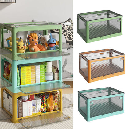 Fully Open Folding Storage Box With Lid Plastic Clothes Toys Book Case Organizer