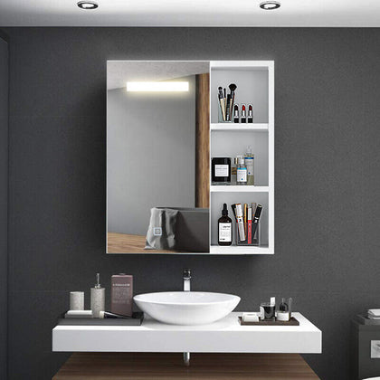 LED Cabinet Wall Mounted Mirror 1 Door Bath Unit Storage Cupboard White Bathroom