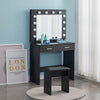 Black LED Dressing Table Set Makeup Desk Dresser Large Mirror Stool 2 Drawers