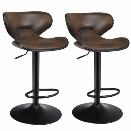 Set of 2 Bar Stools Adjustable Swivel Leather Pub Chair Kitchen Dining Chairs